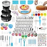 SIKKINGK Dekoration Zubehör, 466-teiliges Backzubehör 3 Springform-Sets, 66 Zuckerguss-Piping-Düsen, Drehteller, 40 Kuchen-Deckel, Kunststoff