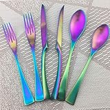 Uniturcky Rainbow Besteck-Set, 24-teilig, Edelstahl Besteckset Service für 4, Geschirr-Set für Zuhause und Restaurant, Messer, Gabeln, Löffel, mattes Finish, spülmaschinenfest (Regenbogen)