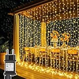 Joycome Lichtervorhang Aussen 3m x 3m 300 LED Lichterketten Vorhang mit Stecker, 8 Modi Wasserdicht Lichterkette Fenster für Zimmer Balkon Party Zelt Hochzeit Außen Innen Weihnachtsdeko (Warmweiß)