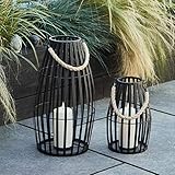 Lights4fun 2er Set Schwarze Metall Laternen inkl. TruGlow® Kerzen für Innen & Außen 45cm schwarze Laterne groß Balkon Deko Garten Laternen für draußen Metall Laterne Außen Canberra Deko Laternen Set