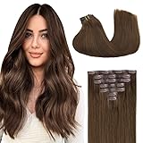 GOO GOO Nahtlose Clip in Extensions Echthaar, Echthaar Extensions Clip, 50cm 110g 7pcs, Clip In Haarverlängerung, 4A Schokobraun
