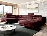 Sofa mit Schlaffunktion und Bettkasten - Wohnlandschaft U-Form - VARBERG - Bequem Schlafsofa - Big Sofa - Modern Couch 72x345x205 cm - Links Rotwein - MODERNO