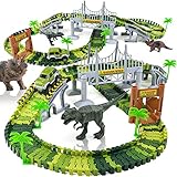 Dinosaurier Spielzeug Autorennbahn Rennbahn- Kinderspielzeug ab 3 4 5 6 Jahre Junge Mädchen,Dino Welt Flex Tracks mit 2 Dinosaurier Figuren Geschenke für Kinder