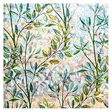 FINNEZ Fensterfolie - Selbstklebend Statische Folie, Bunt Blickdichte Sichtschutzfolie, Anti-UV Regenbogen Optik mit Klein Gräser Motiv, Dekofolie für Wohnzimmer Küche Büro - 44,5 x 200 cm