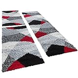 Shaggy Läufer Bettumrandung Hochflor Teppich Vigo In Versch. Farben 3er Set, Farbe:rot, Läuferset Größen:2 mal 70x140 1 mal 70x250 cm