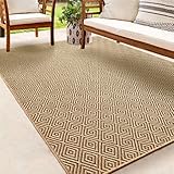 the carpet Kansas - robuster In- und Outdoor Teppich im natürlichen Jute-Look, wetterfest, geeignet für Terrasse und Garten, Raute, 80 x 150 cm