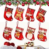 Taozoey Mini Weihnachtsstrumpf, 8 Stück Weihnachtsstrumpf Set, Kleine Weihnachtsstrümpfe, 3D Nikolausstrumpf, Nikolausstiefel für Kamin Wand Candy Weihnachtsbaumschmuck Aufhängen