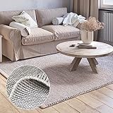 MY-RUG Wollteppich Wohnzimmer 230 x 160 cm, Roshni, Creme, grau, beige, handgewebt, Naturprodukt, Wohnzimmerteppich flach gewebt aus Wolle