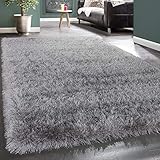 Paco Home Hochflor Teppich Wohnzimmer Schlafzimmer Shaggy Einfarbig Flauschig Modern, Grösse:160x230 cm