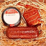 Wurstpaket Oberlausitz | Präsentkorb Edel Salami & geräucherter Schinken am Stück | Fresskorb Fleisch- & Wurstwaren mit Hackepeter/Mettwurst im Glas Original | Geschenkkorb, Wurstgeschenk