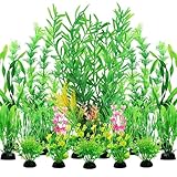 QUOZUO 20 Stück Aquarium Dekoration Grün Pflanzen, Aquarium Zubehoer Plastikpflanzen Deko fur Aquarium, Aquariumdekor Aquariumpflanzen