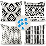 Cirzone Kissenbezug 40x40 cm 4 Stück Dekorative Outdoor Kissen Wasserfest Atmungsaktiv Schwarze und Weiße Geometrische Streifen Kissenbezug Werden für Sofakissen Garten Outdoor