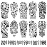 20 Blätter Tribal Maori Arm Temporäre Tattoos Herren Damen Klebetattoos Erwachsene, Groß Schwarz Fake Tattoo Aufkleber, Wasserfest Tattoo Zum Aufkleben Auf Die Haut für Männer Frauen Halloween