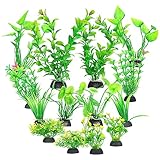 RUCUDIM Aquarium Pflanzen Deko - Plastikpflanzen, Künstliche Dekorationen, Grün Kunststoffpflanzen, Realistische Aquariumpflanzen, Harz Aquarienpflanzen Set
