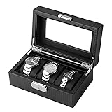 SHYOSUCCE 3 Fächer Uhrenbox mit Transparent Glasdeckel und Abnehmbare Kissen