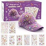 Geschenke für Mädchen DIY Baseballkappe, Hut Selbst Gestalten mit Edelstein Aufklebern, Halloween Geburtstag Geschenk Mädchen 4 5 6 7 8 9 10 11 Jahre, Baseball Cap Bastelset für Kinder Schule Mütze