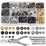 Druckknopf Set 140 Sets 6 Farben Kupfer Druckknöpfe Metall Bronze Kleidung Snaps Taste mit Zange Fixierwerkzeug Kit, Druckknopf für Leder Handwerk Handtasche Brieftasche Jacke