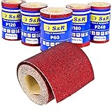 S&R Schleifpapierrollen Set, 5 Schleifpapier Rollen 93 mm x 5 m: Körnung P60, P80, P120, P180, P240, Schleifrollen zum Schleifen von Holz, Metall, Stahl, Edelstahl