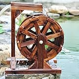 Wasserrad-Brunnen aus Holz für den Garten mit Feng Shui-Rädern, Wasserspiel für den Außenbereich, für Terrasse, Pool, Teich, Innenbereich, dekorativer Zierbrunnen Wasserfall (60 cm)