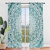 Highdi Voile Vorhänge mit Ösen 2er Set, Transparente Gardinen für Wohnzimmer Ösenschal Halbtransparent Ösenvorhang für Moderne Schlafzimmer (Blaugrün,W140 x H275 cm)