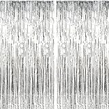 Jonami 2 Lametta Vorhänge Silber, Folie Fransen Vorhang Schimmer, Metallic Tinsel Vorhange Hintergrund Fringe Glitzervorhänge Fransenvorhang Metallfolie fur Party Deko Geburtstagsdeko -2stk-