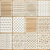 OOTSR 12 Stück Schablonen Wandgestaltung Set, 29x21CM Zeichnung Malschablonen DIY Schablonen der Geometrische, Kunststoff Vorlagen für Scrapbooking Holz Boden Möbel Fliesen Leinwand Deko