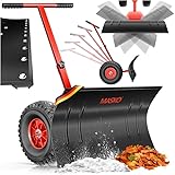 Masko Schneeschaufel auf Rädern höhenverstellbar - 5-Fach Schneeräumen, rückenschonender Schneeschieber, Schneeschild 75 cm Arbeitsbreite-Höhe 42, platzsparend zusammenklappbar, Rot