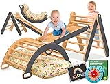 Kidiz® Klettergerüst Montessori 7in1 Spiel-Set mit Kletterbogen Rutsche Kletterdreieck aus Holz inklusive Kissen, Tafel & Lern-Uhr | Indoor Spielplatz für Kleinkinder ab 1 Jahr & Kinder bis 3 Jahre