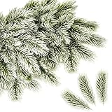 ROLLWAY 50 Stück Künstliche Tannenzweige wie echt 10cm, Deko Tannenzweige mit Schnee, Kleine Kunst Tannenzweige zum Basteln Unechte Tannengrün Zweige Weihnachten für DIY Adventskranz Weihnachtsdeko