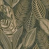 Rasch Tapete 751826 - Grüne Vliestapete mit großen Blättern in Grün und Gold Metallic aus der Kollektion African Queen III