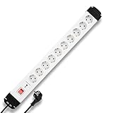 REV Steckerleiste, Mehrfachsteckdose 10fach, 2m, Steckdosenleiste mit Überspannungsschutz 6000V, max. 3680W, Weiss