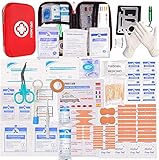 HONYAO Erste Hilfe Set, 200-Teiliges Medizinisch Überlebens Kompakt Kit Kasten mit Leicht Harte Box für Auto Motorrad Zuhause Arbeitsplatz Draussen Camping Wandern Notfall