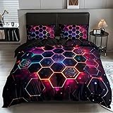 MLUNKQAIL Bettwäsche Set Geometrie Bettbezuege Bienenwabe 3 Teilig Aus Mikrofaser Bettbezug 220x240cm Mit 2 Kissenbezug 80x80cm Weich Und Bequem 3D Digitaldruck