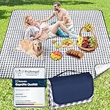 Anyiner Picknickdecke 200x200 cm, Sandfest Stranddecke Wasserdicht Campingdecke, Waschbar Leichtgewicht mit Tragegriff, Ideal für Outdoor, Camping, Strand & Familienpicknick (Blau Kariert)
