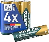 VARTA Batterien AA, wiederaufladbar, 4 Stück, Power on Demand Recharge Accu, Akku, 2600 mAh Ni-MH, ohne Memory Effekt, vorgeladen, sofort einsatzbereit