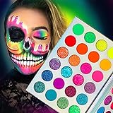Lidschatten Palette Bunt Neon Luminous Glitter,Afflano UV Grow in Dark Blacklight Makeup Eyeshadow Palette Matt Glitzer,für Augen/Gesicht/Körper/Festival,Hochpigmentierte Eye Shadow Schminke 24 Farben