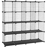 SONGMICS Lagerregal mit 16 Fächern, Metallmöbel, Schrank, Organizer, Schwarz LPI44H