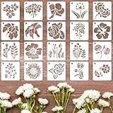 20 Stück Blume Schablonen Set Blumenschablonen Zum Basteln Diy Malerei Schablonen Malen Zeichnung Malschablonen Wiederverwendbar Blattmalerei Vorlagen für Scrapbooking Holz Möbel Deko
