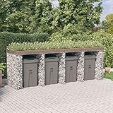 Gabionenwand aus verzinktem Eisen, für Mülltonnen, 350 x 91 x 120 cm, für den Außenbereich, für Garten, Terrasse und Zuhause, 4 Behälter im Lieferumfang enthalten