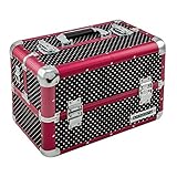 anndora Beauty Case Kosmetikkoffer Schmuckkoffer - Aluminium Rahmen rot - Texturoberfläche schwarz gepunktet