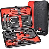 Maniküre Set Professionelles Nagelknipser Kit Pediküre Kit -18 stücke Pflegeset aus Edelstahl Nagelpflege Werkzeuge mit Leder Reisetasche (Schwarz Rot)