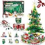 MOMOSTAR Adventskalender 2025 Kinder, Adventskalender Weihnachtsbaum 24 in 1 mit LED-Licht, 701 Pcs Klemmbausteine Weihnachten, Weihnachten Geschenke Spielzeug für Kinder Jungen Mädchen