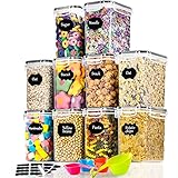 L LONGANCHANG 10 Stück Frischhaltedosen mit Deckel, 1,6 l, BPA-frei, mottensicher, Küchenorganizer, Kaffeebohnen, Getreide, Mehl, Zucker, Cornflakes, mit Etiketten