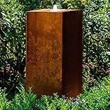 KÖHKO® Würfelbrunnen „Peru“ Höhe 69 cm Gartenbrunnen 31005 aus Cortenstahl mit LED-Beleuchtung