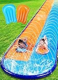 SLOOSH 22,5ft x 62in/685,8*157,5cm Doppelte Rasen-Wasserrutsche, robuste Wasserrutsche mit Sprinkler und 2 aufblasbaren Boards für Kinder und Erwachsene, Sommerparty, Garten, Außen-Wasseraktivitäten