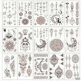 ElevaPulse Henna Tattoo Set - 15 Blätter Temporäre Mehndi Tattoos, Henna Braun Sommersprossen, Arme und Gesicht, Ideal für Festivals, Hochzeiten und Partys