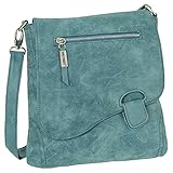Ledershop24 Geschenkset - Handtasche Schultertasche Umhängetasche Wildleder-Imitat Used Look mit Riegelverschluss Farbe blau