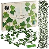 LIVAIA Efeu Kunstpflanzen: 12x Efeu Girlande – Fake Plant Zimmer Deko – 200x13cm – 78-80 blättriger Fake Efeu als Room Decor oder Balkon Deko – Kunstpflanzen für Sichtschutz – Aesthetic Room Decor