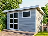 ALMA-Gartenhaus aus Verbundwerkstoff - 11 m² hellgrau - Dielenstärke: 28 mm - 20 Jahre Garantie - Aluminium-Bauweise - Gartenhaus