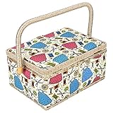 Nähkorb 10 'x 7' x 5 'Holzorganisator Box mit abnehmbarem Tablett DIY Crafting Tools Aufbewahrung Blumendruck für Betriebe, Anfänger und Profi (Grüner Nadelfaden)